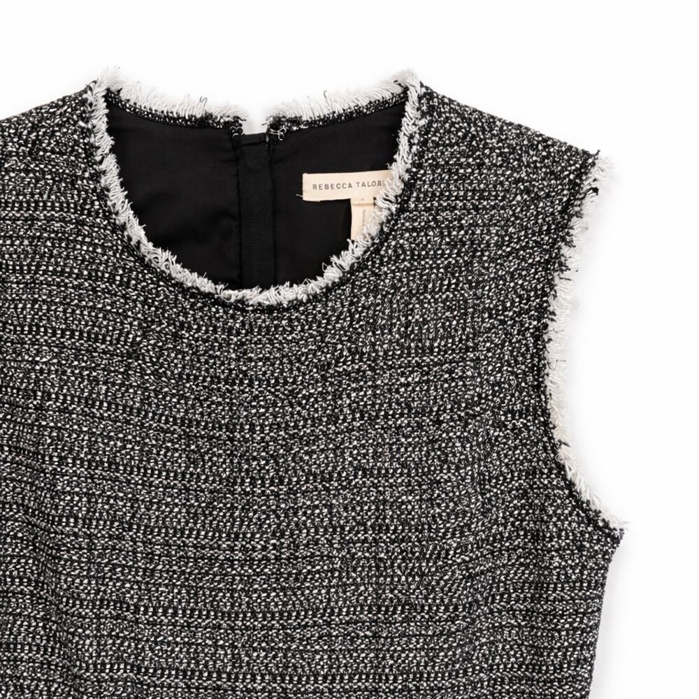 Rebecca Taylor Tweed Sheath Dress Size 2 – Black & White Fringe Trim Sleeveless - Picture 3 of 4